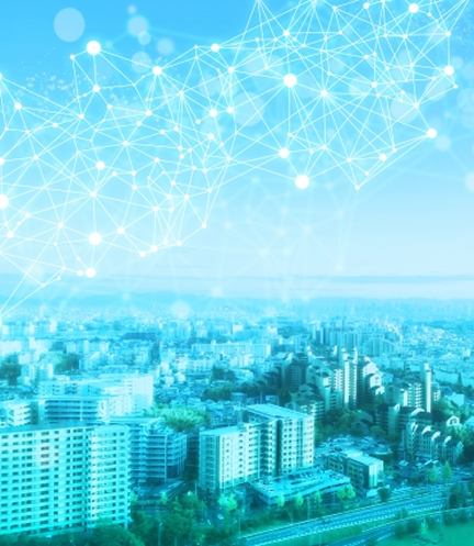 光に満ちた都会のビル群